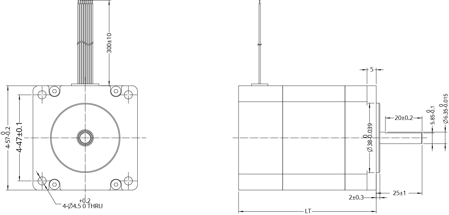 Brushless DC Motor Size 23 (57mm) Dimensional Drawing